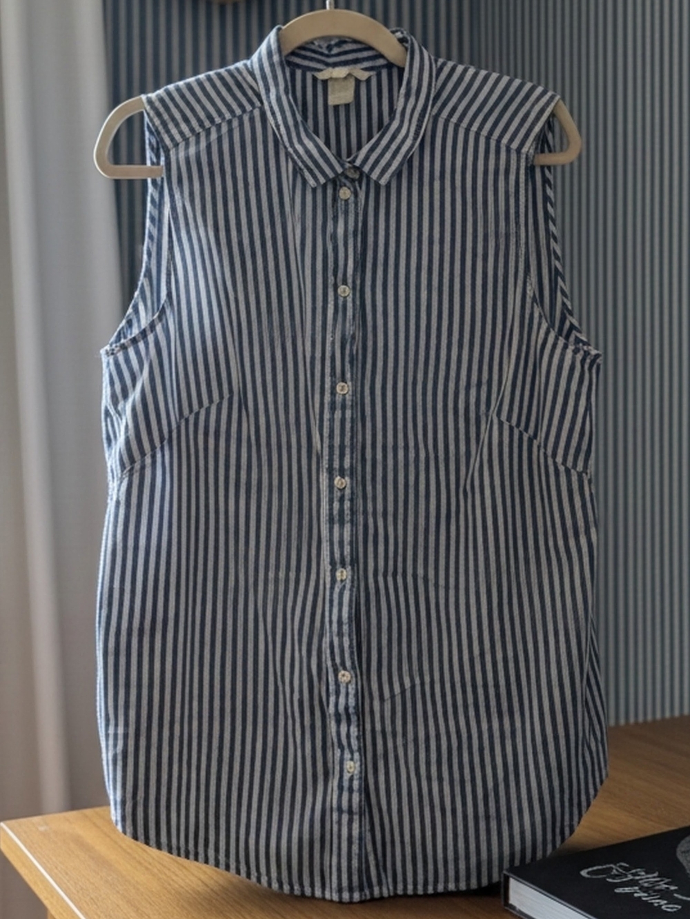 Sleeveless Striped Poplin Shirt - Blue/White